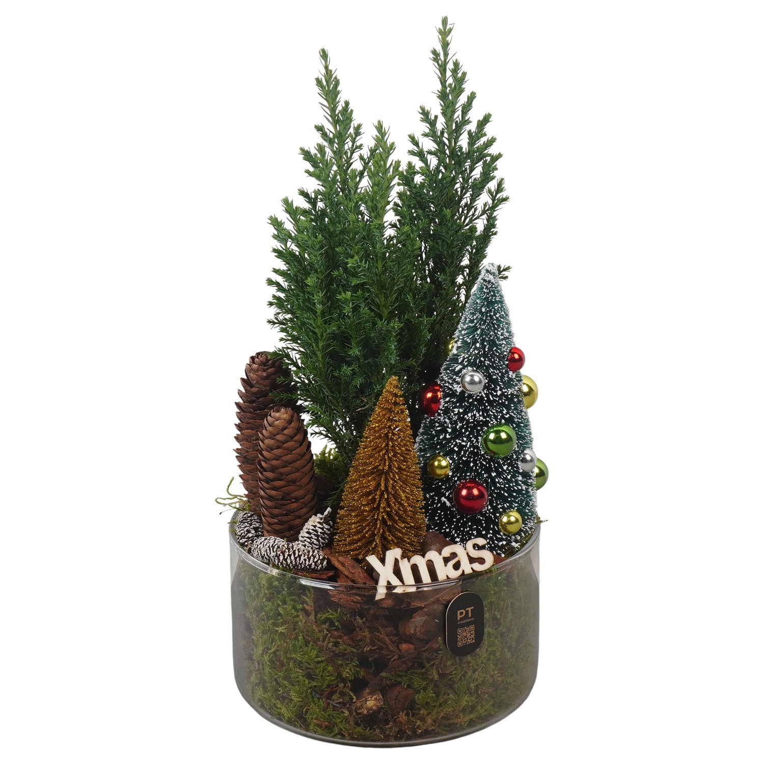 PTCWW7746 Arrangement Winter in glas schaal, D 14