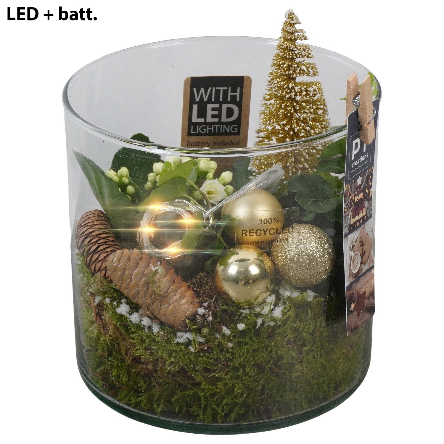 PTCHG5751 Arrangement Christmas Gold in glazen pot, D 15 cm