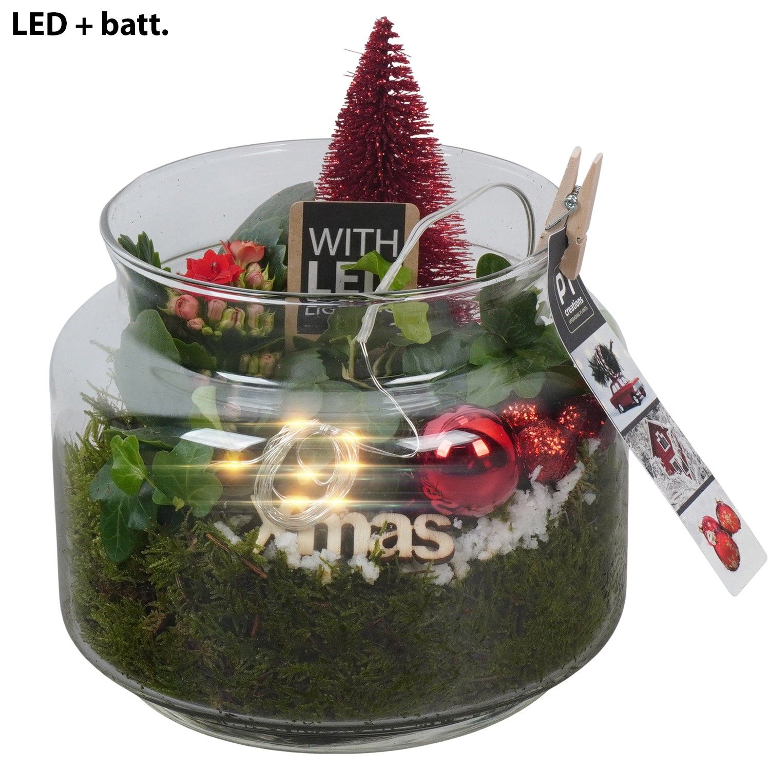 PTCHR7454 Arrangement Christmas Red in glazen pot, D 16 cm