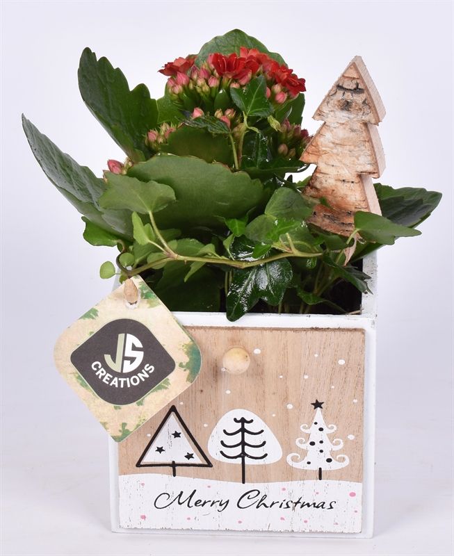 Hout lade kerst decor 10.5x10.5, D 11 cm Hout lade kerst decor 10.5x10.5, D 11 cm