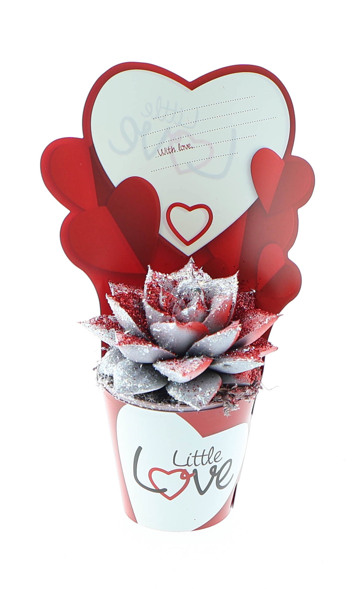 Potcover little love purper rood/wit glitter, D 5,5