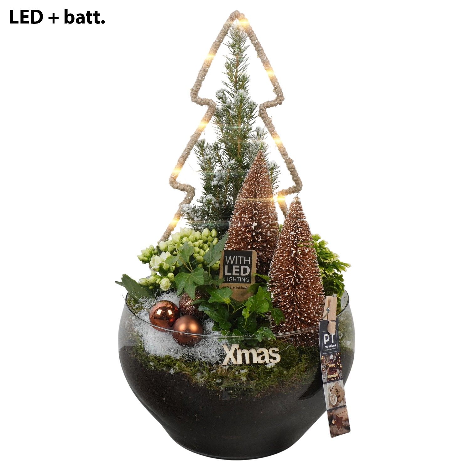 PTCHB9890 Arrangement Christmas Bronze in glas schaal, D 23 cm
