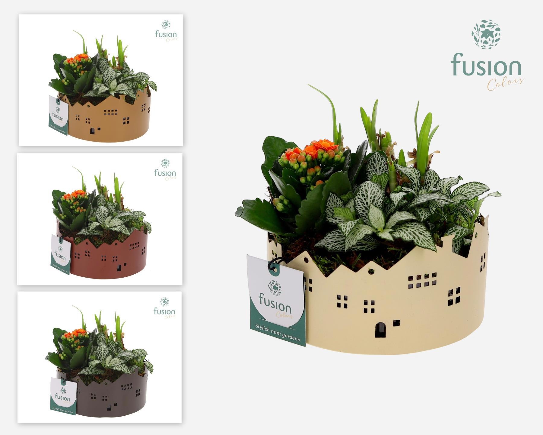 Zinken schaal Huisjes Small Voorjaar arrangement, D 15 cm