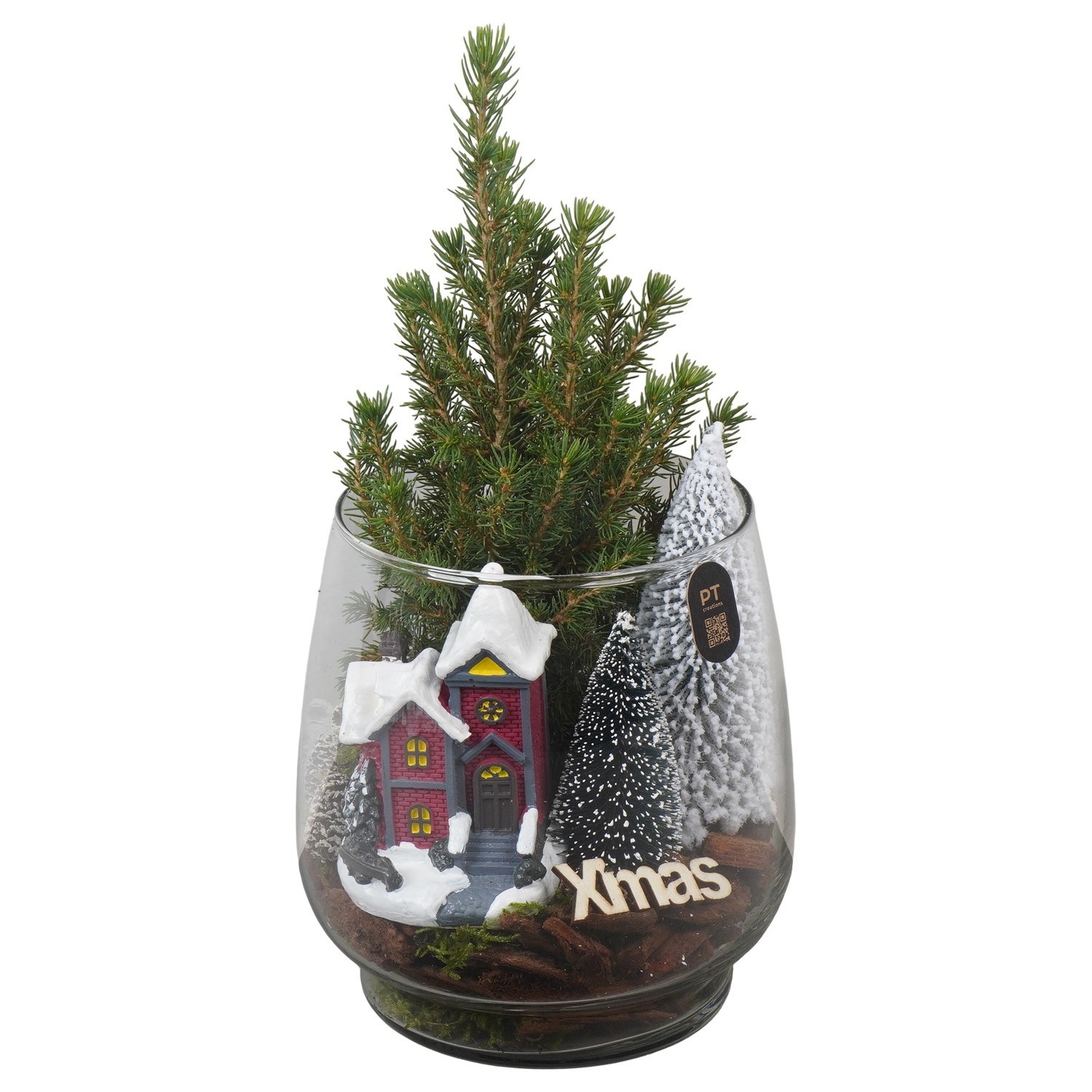 PTCWW7722 Arrangement Winter in glazen vaas, D 16