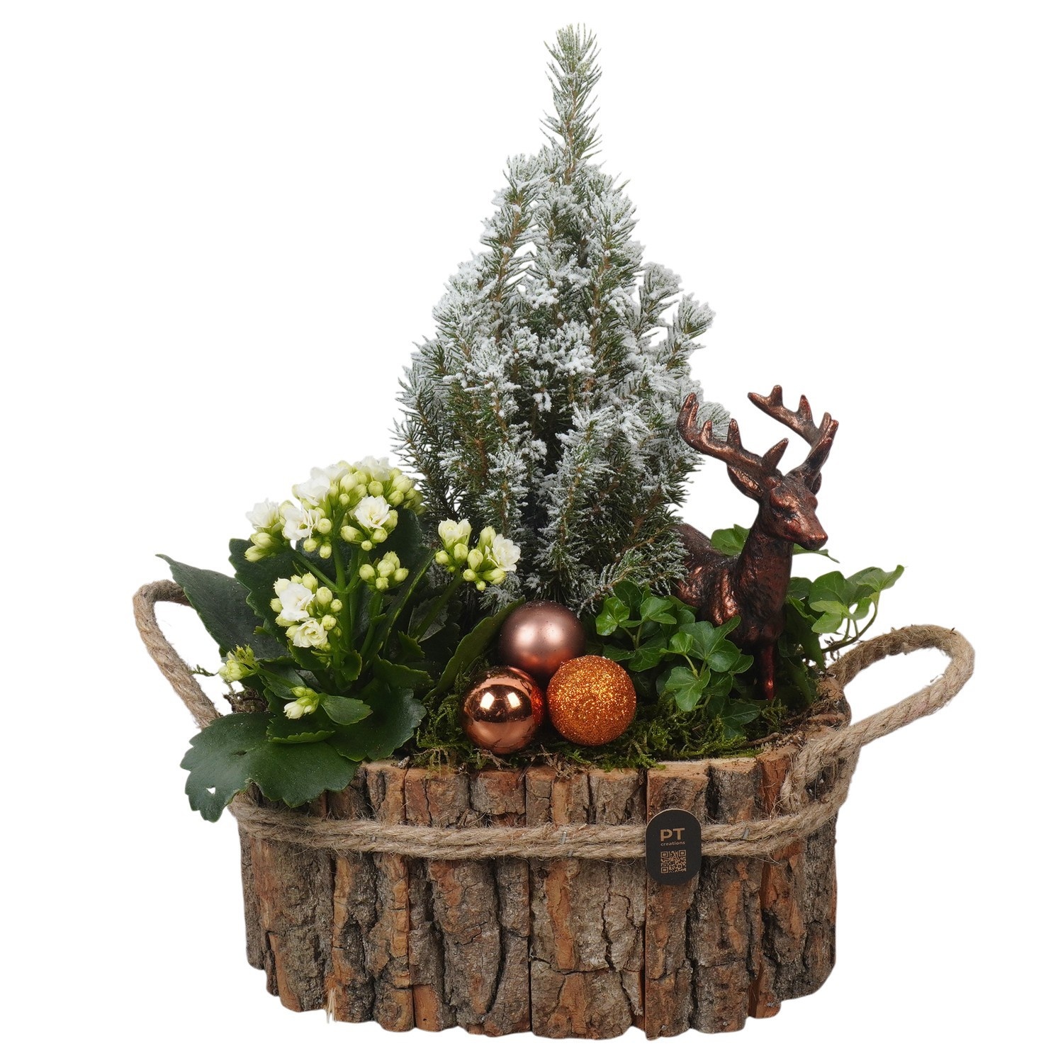 PTCHB5855 Arrangement Christmas Bronze in houten bak, D 21