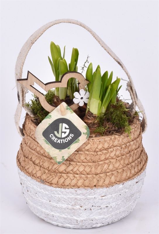 Cement pot met jute handvat 14,5cm, D 14