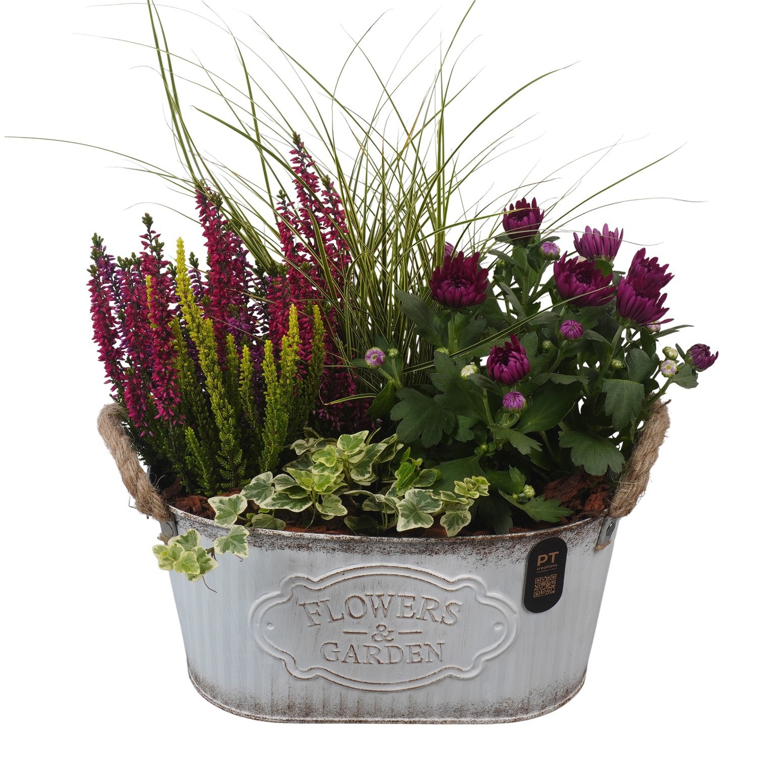 PTHO7598 Arrangement Autumn Outdoor in metalen pot ovaal, D 28