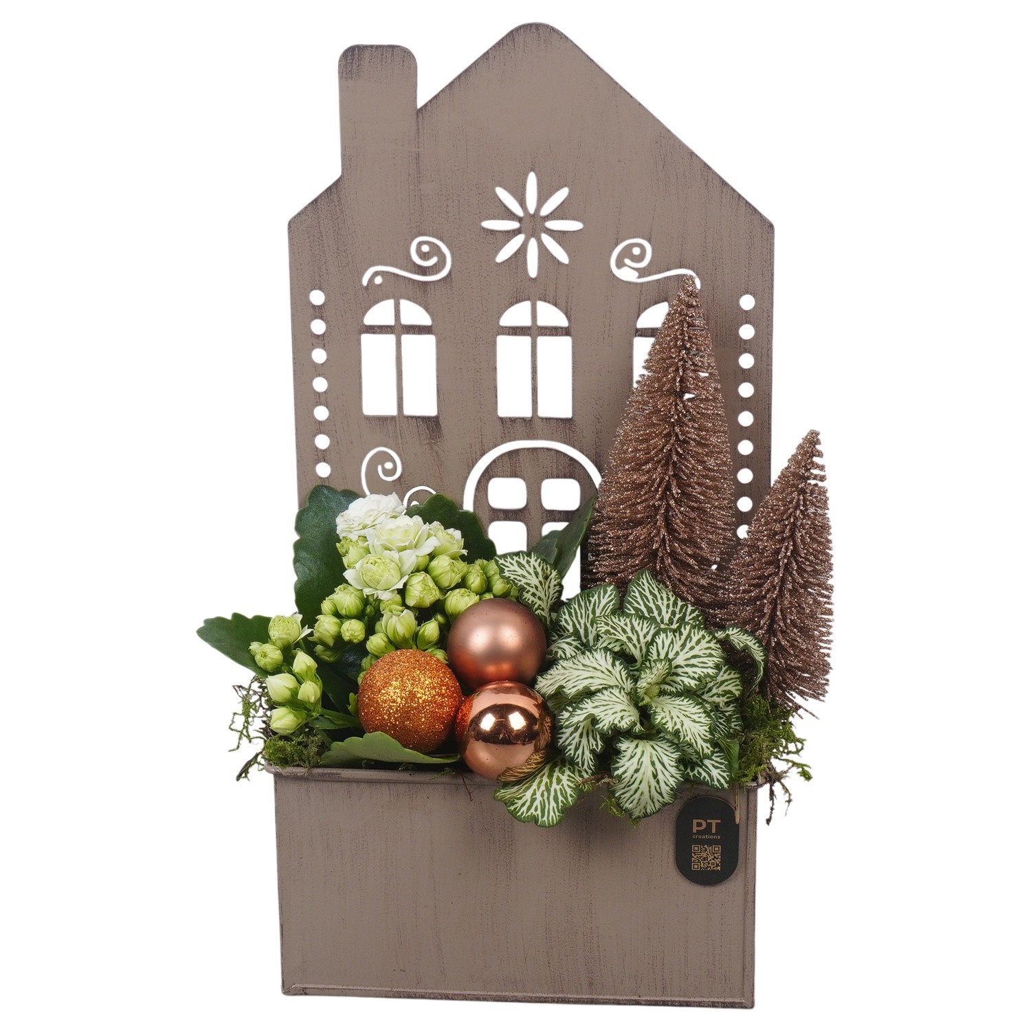 PTCHB5840 Arrangement Christmas Bronze in metalen huis, D 15