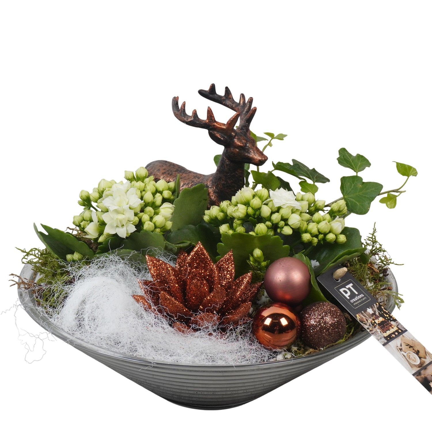 PTCHB9843 Arrangement Christmas Bronze in glas schaal, D 26 cm
