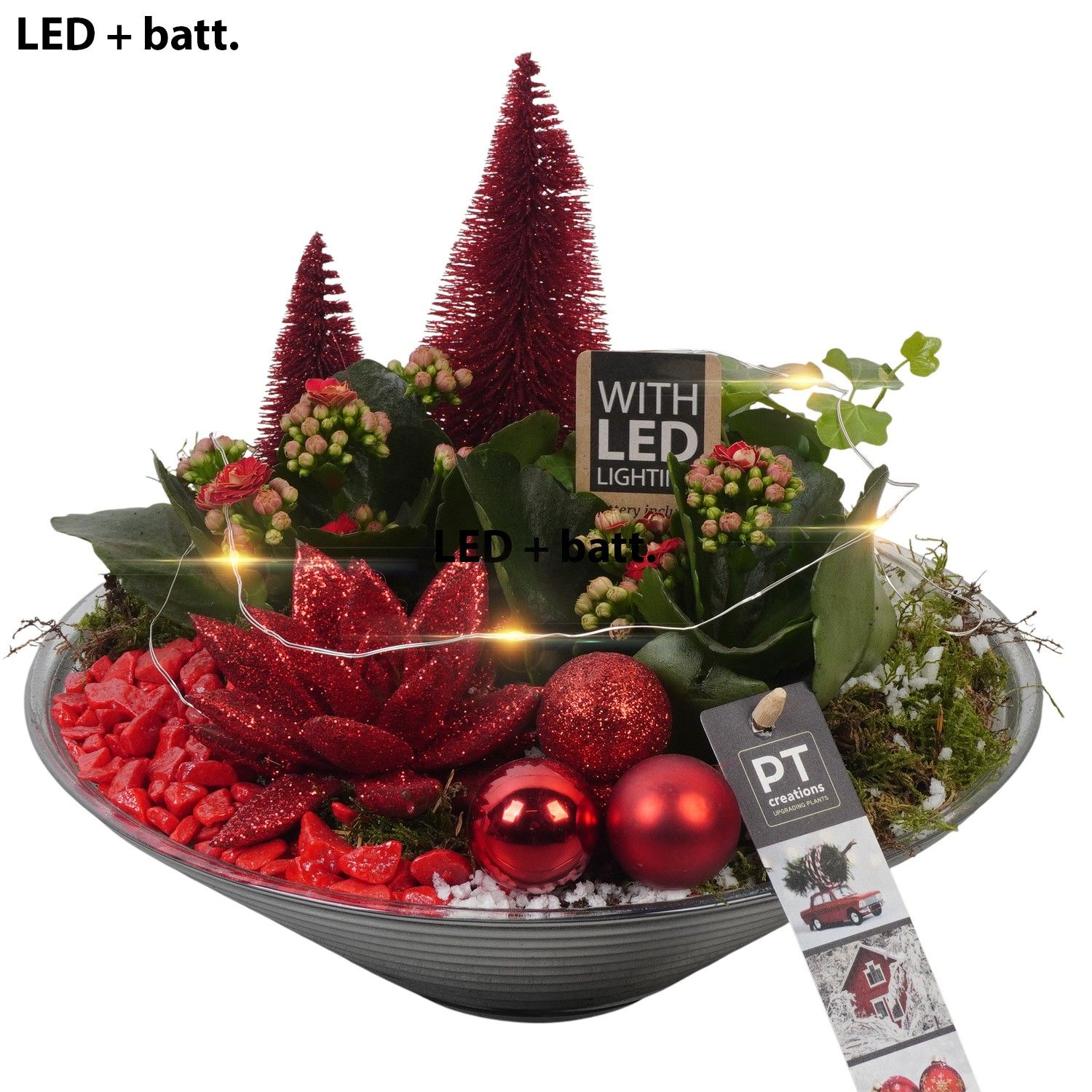 PTCHR7433 Arrangement Christmas Red in glas schaal, D 26 cm