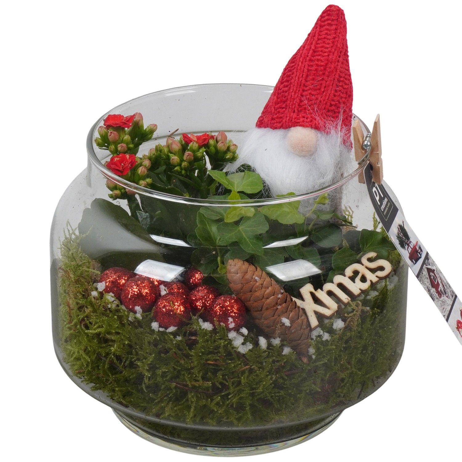 PTCHR7456 Arrangement Christmas Red in glazen pot, D 18 cm