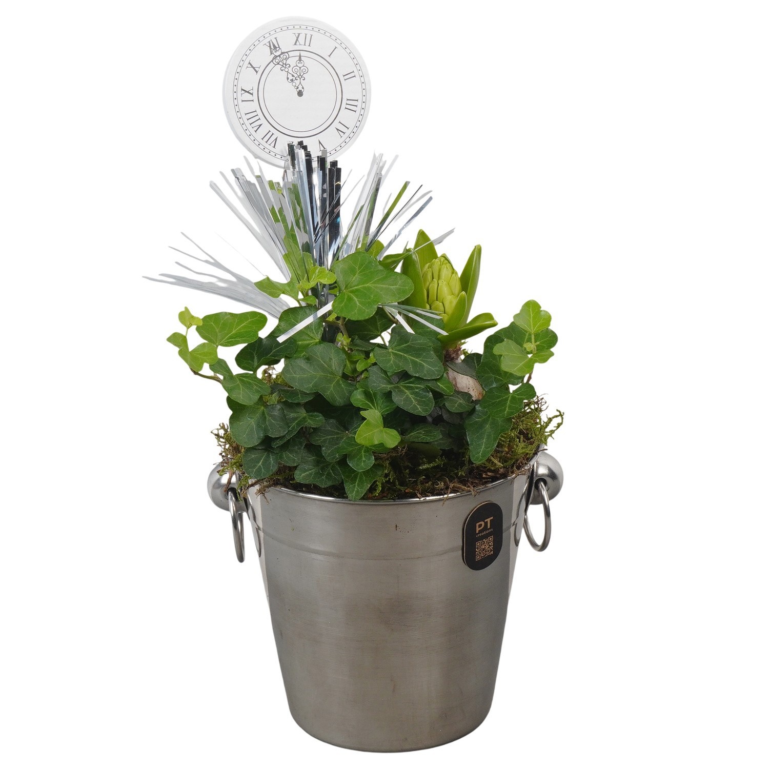 PTON6719 Arrangement New Year in metaal emmer, D 12