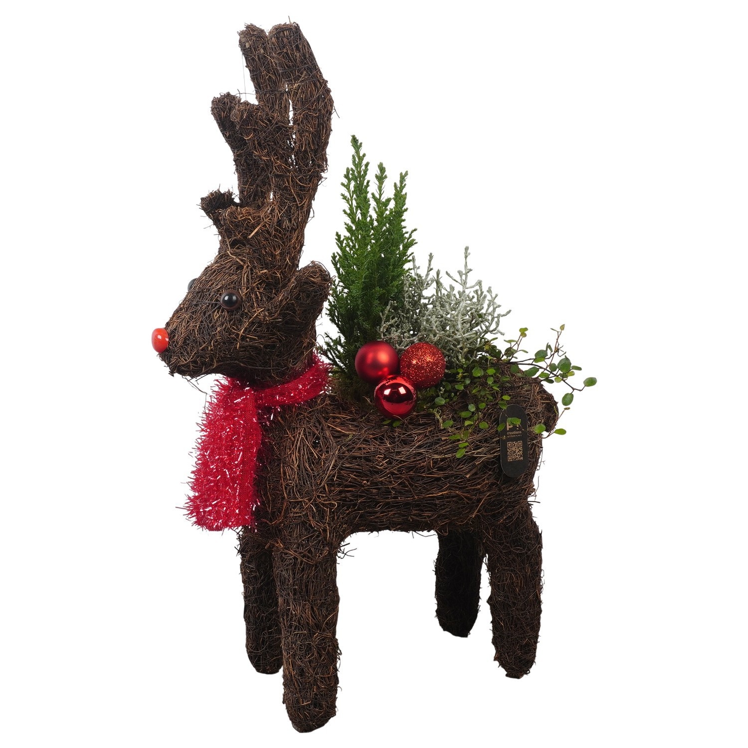 PTCHO5434 Arrangement Christmas Outdoor in rieten rendier pot, D 29