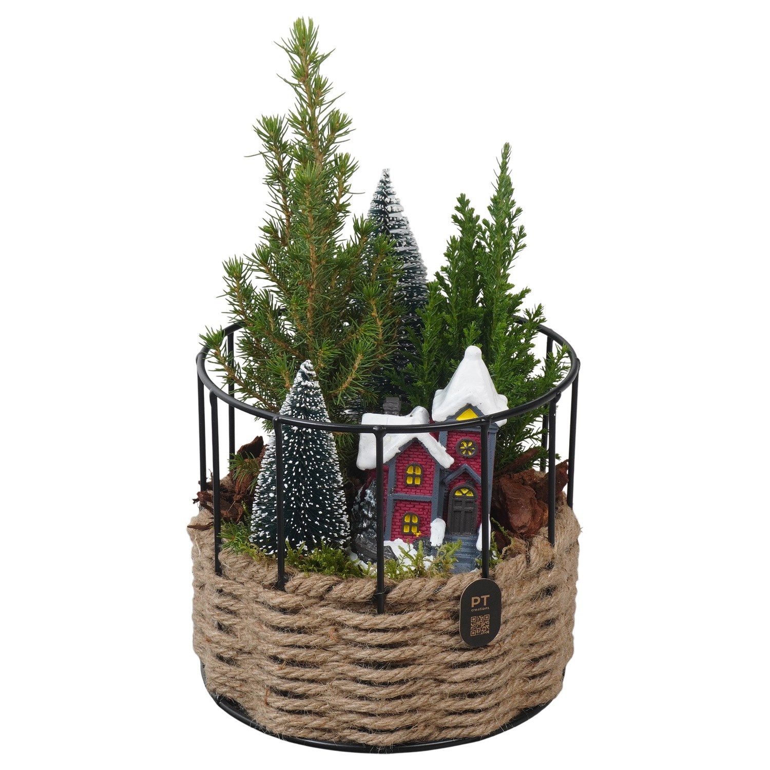 PTCWW7814 Arrangement Winter in touwmand met metaal, D 17