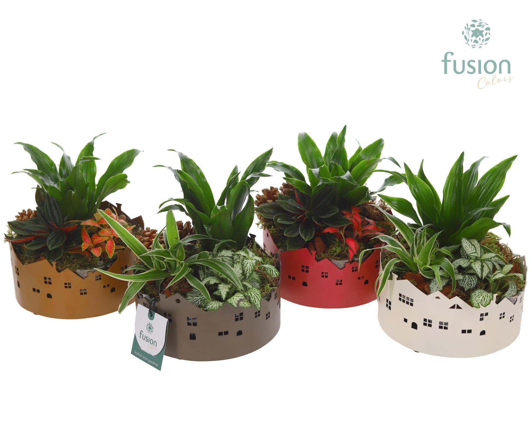 Zinken schaal Huisjes Small met Kerst arrangement, D 15 cm