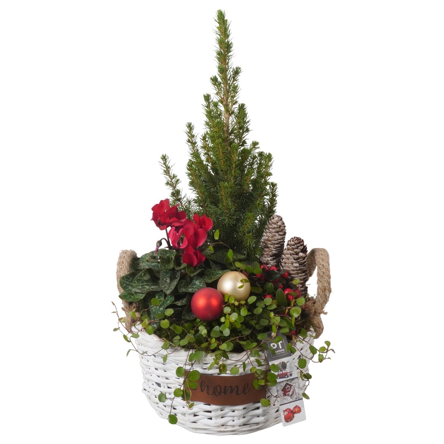 PTWO1926 Arrangement Winter Outdoor in rieten mand, D 29 cm PTWO1926 Arrangement Winter Outdoor in rieten mand, D 29 cm