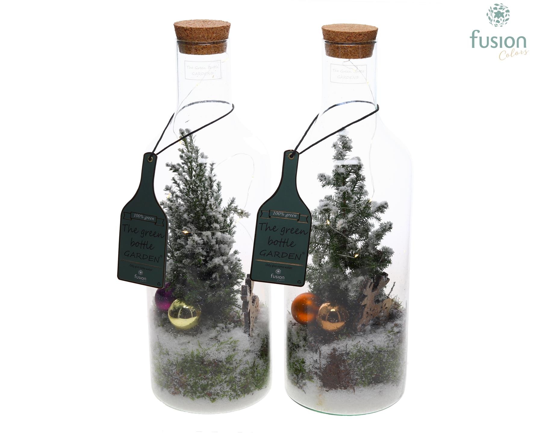 Green Bottle Fles Medium Kerst met Arrangement, D 15