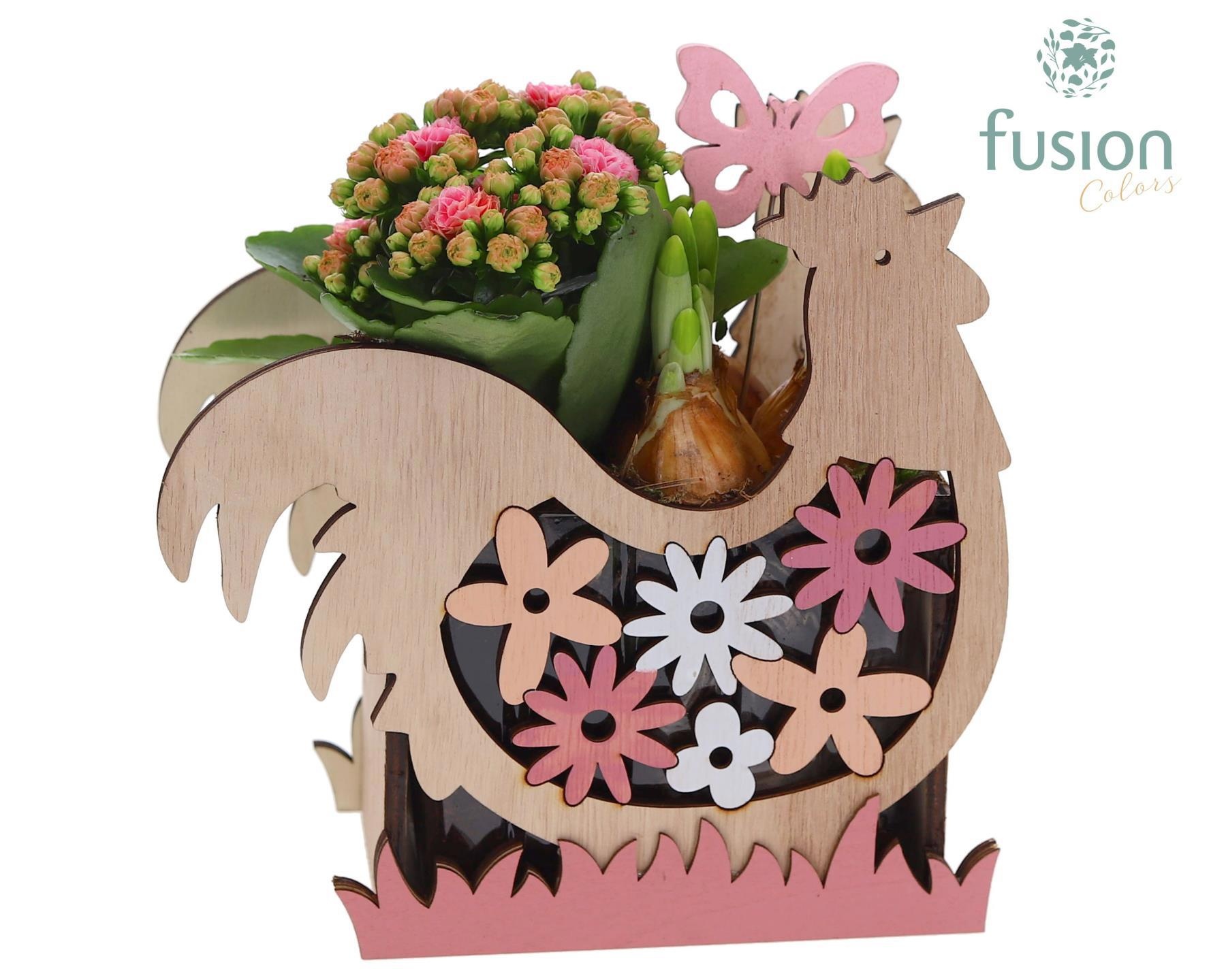Pasen houten planter kip met bloemen en Arrangement, D 19