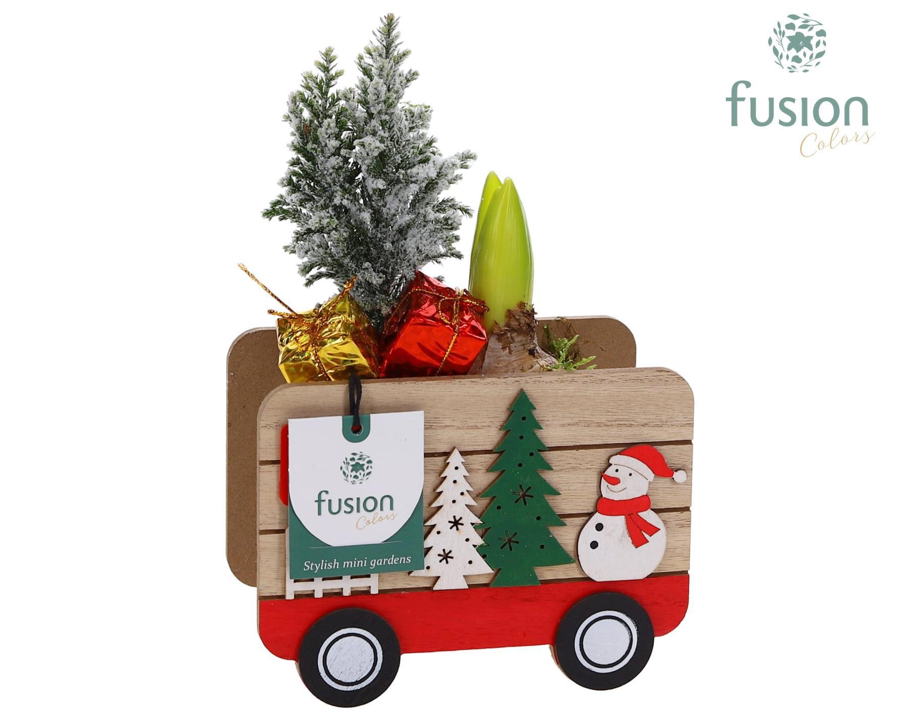 Kerst hout Autobus met Arrangement, D 15