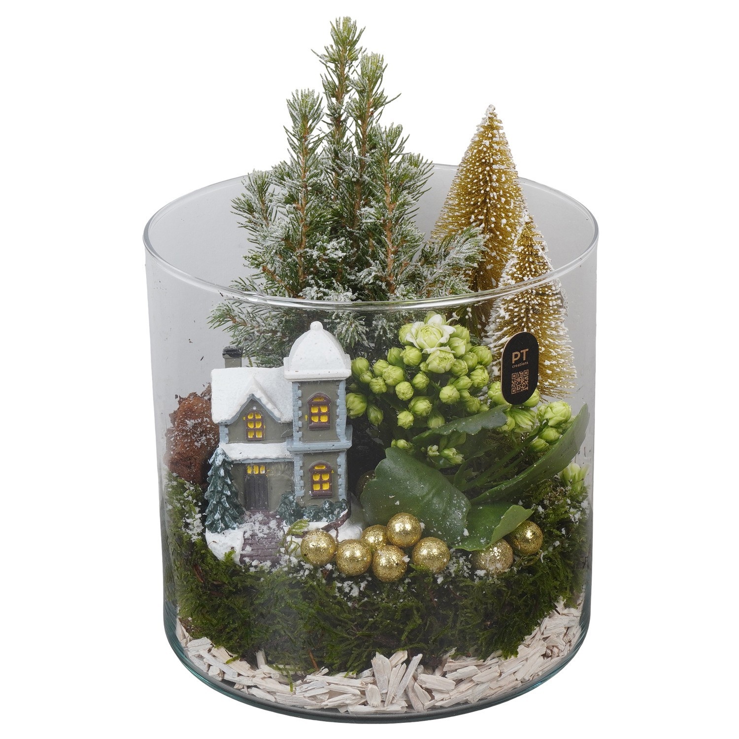 PTCHG4619 Arrangement Christmas Gold in glazen cylinder, D 19