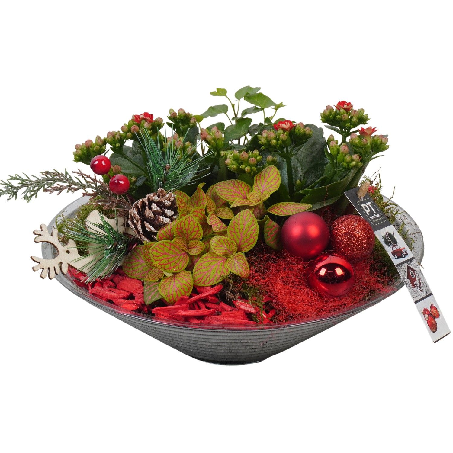 PTCHR7428 Arrangement Christmas Red in glas schaal, D 26 cm