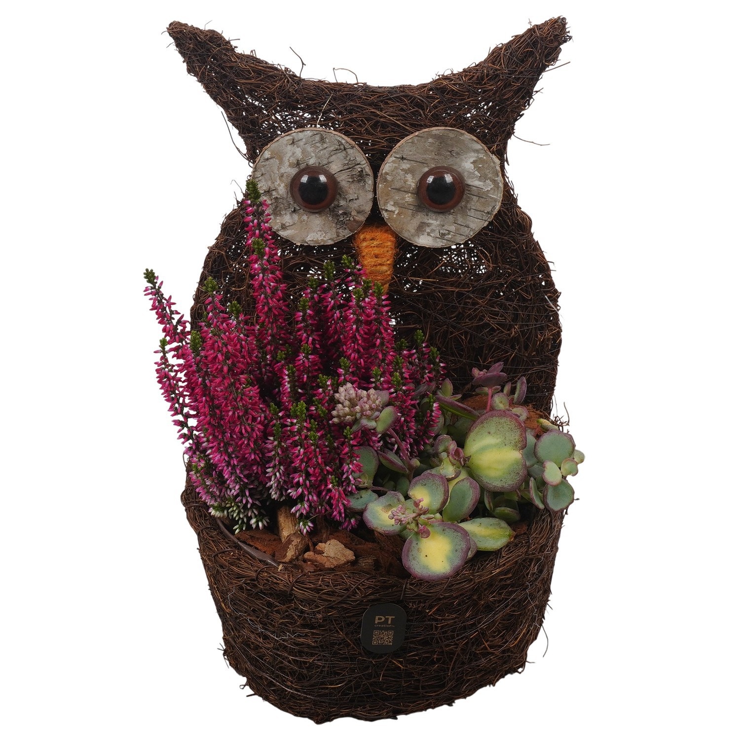 PTHO7641 Arrangement Autumn Outdoor in rieten mand in uil vorm, D 18