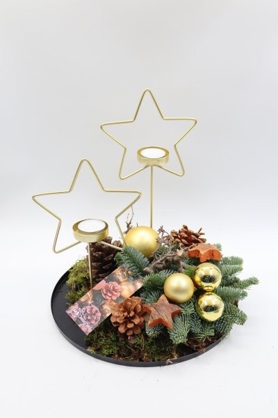 Kerst, zinken plateau rond zwart, D 29 cm