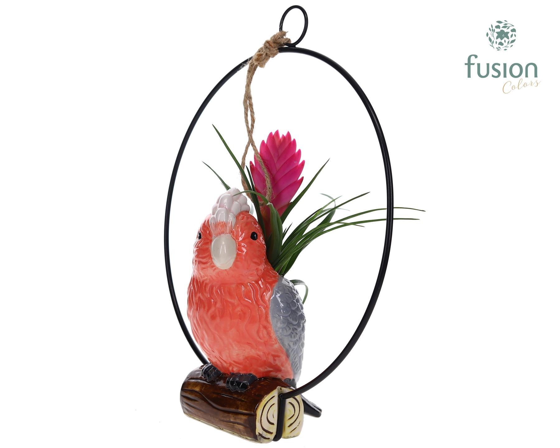 Keramiek vogels in de ring met Tillandsia, D 28