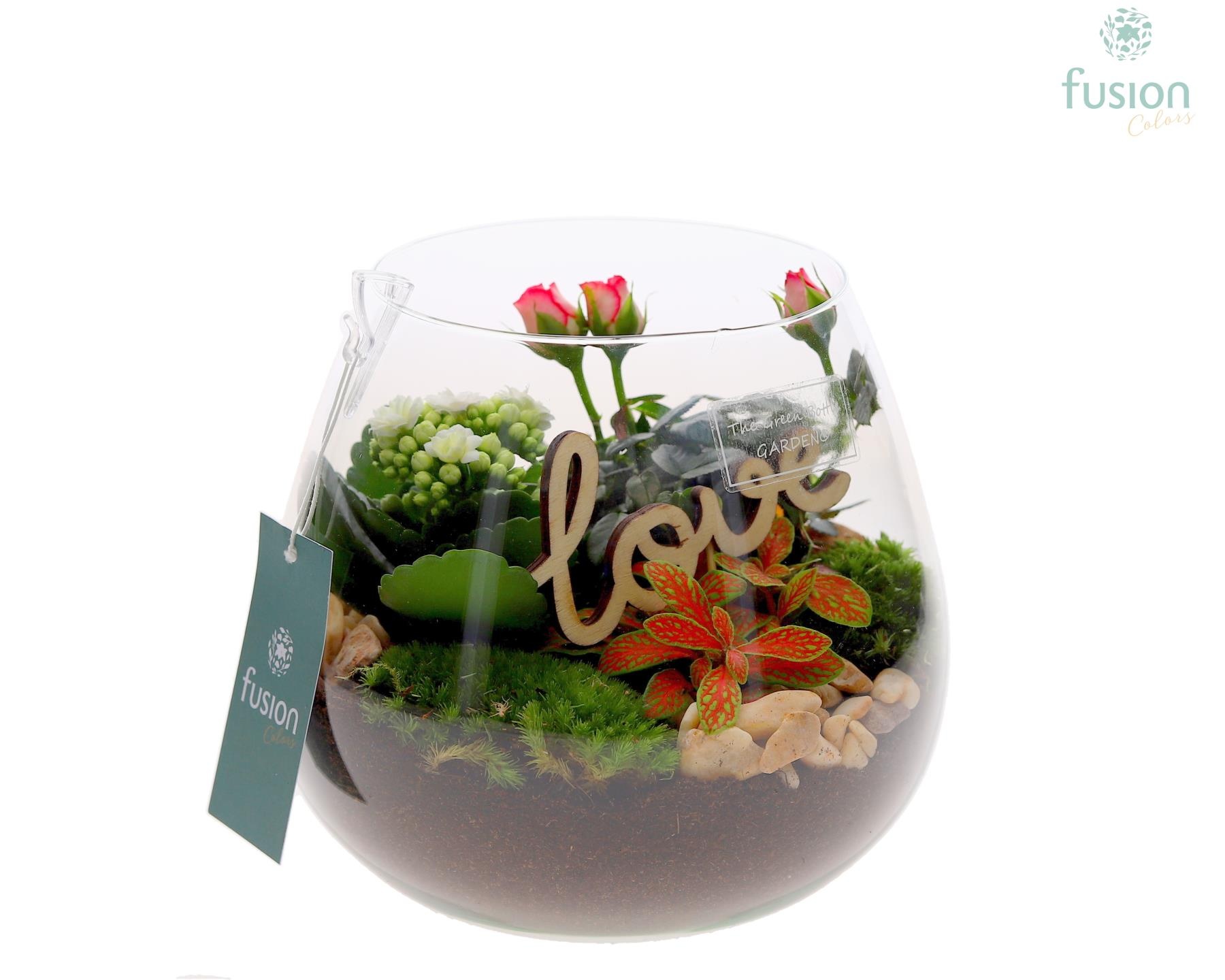 Green Bottle Abby Medium Love met arrangement, D 19