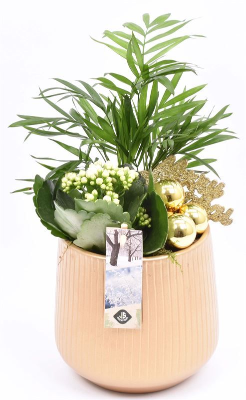 Keram. verticiale lines goud 14cm, D 14 cm Keram. verticiale lines goud 14cm, D 14 cm