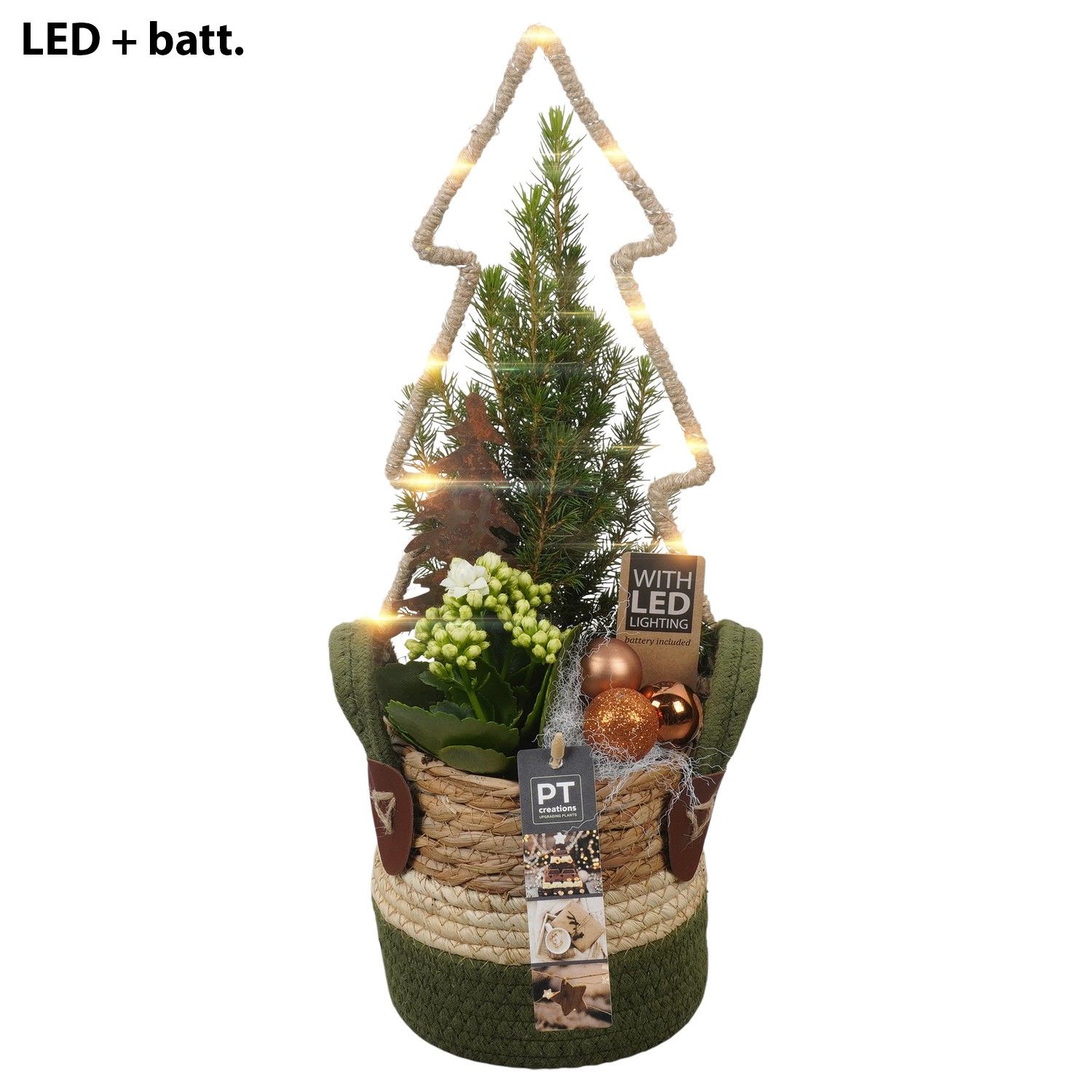 PTCHB9801 Arrangement Christmas Bronze in rieten mand, D 13 cm