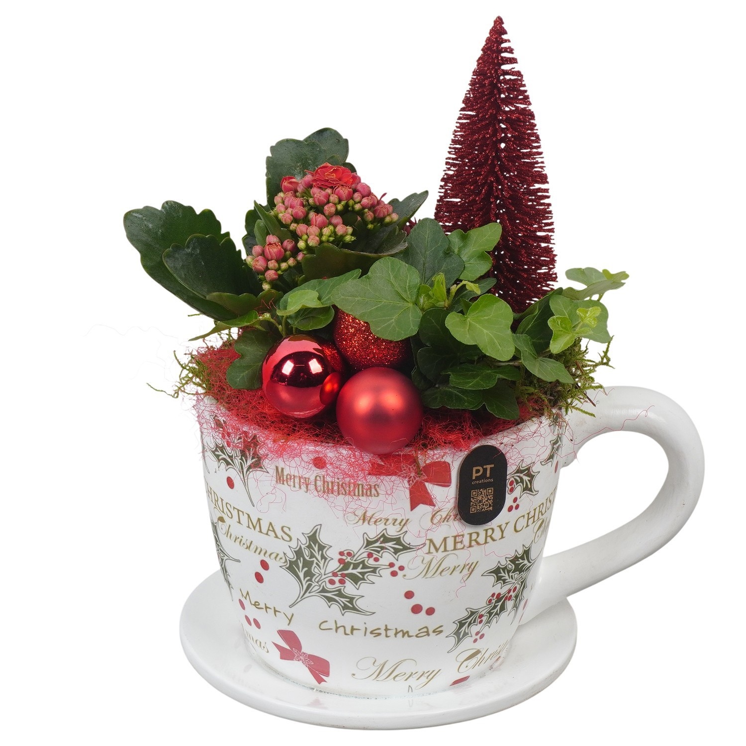 PTCHR9544 Arrangement Christmas Red in keramiek pot, D 15