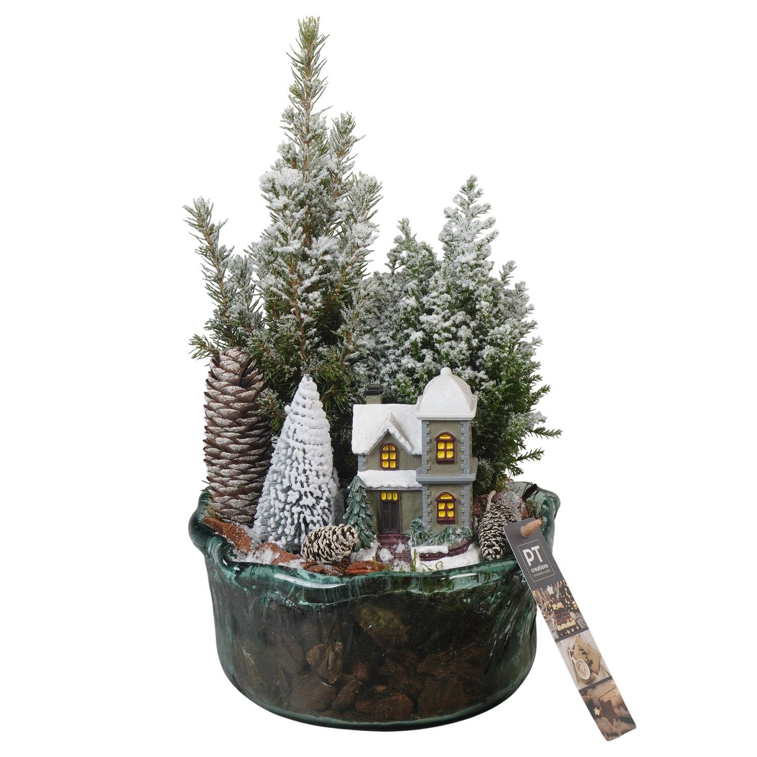 PTCWW6831 Arrangement Winter in glas schaal, D 18 cm