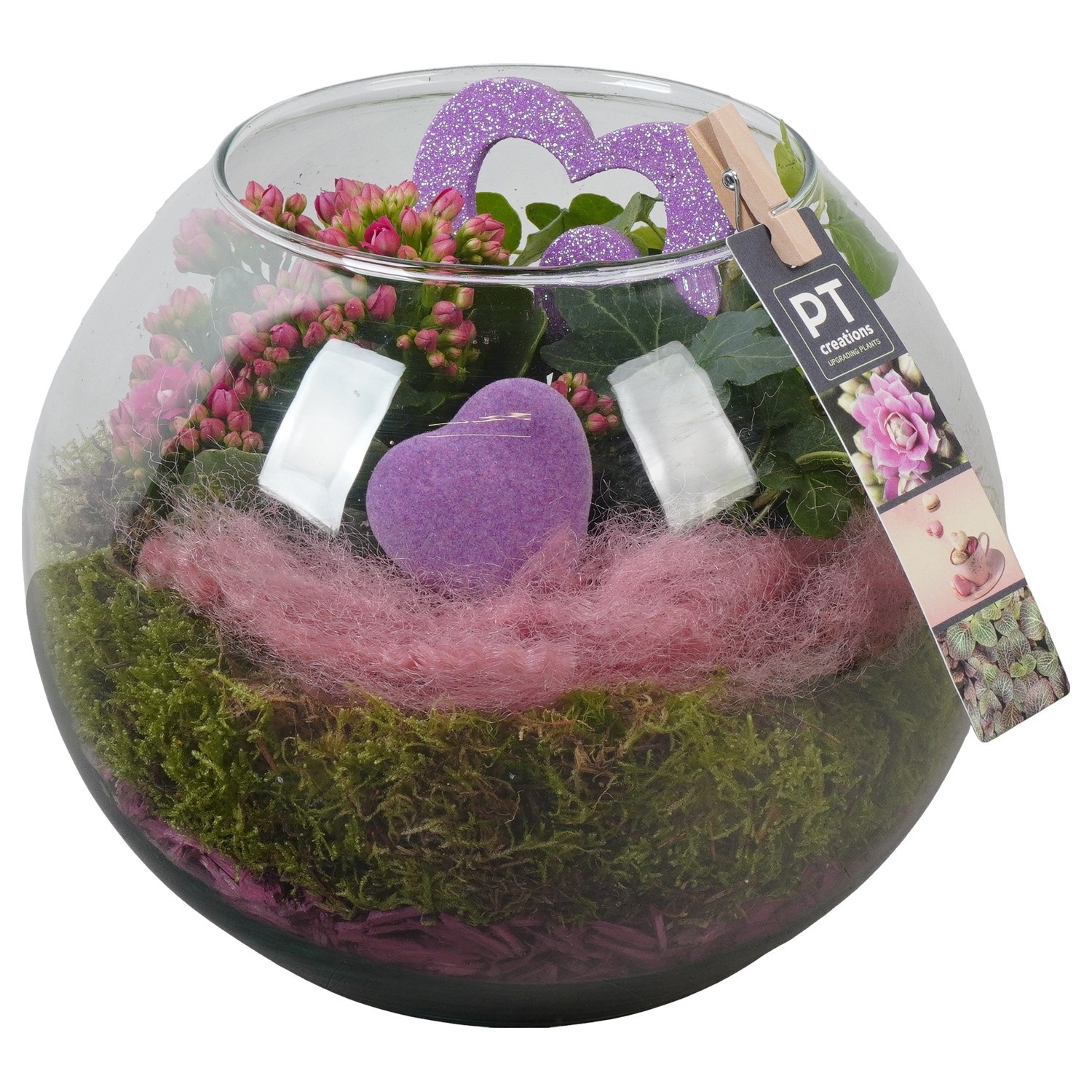 PTVMG4990 Arrangement Valentines-Mothersday in glas bol, D 20