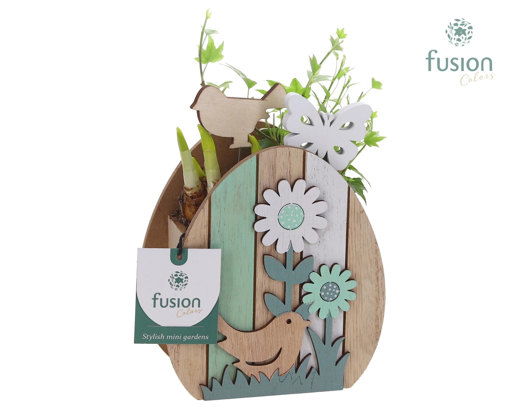 Pasen houten planter ei met Arrangement D13 H22, D 13