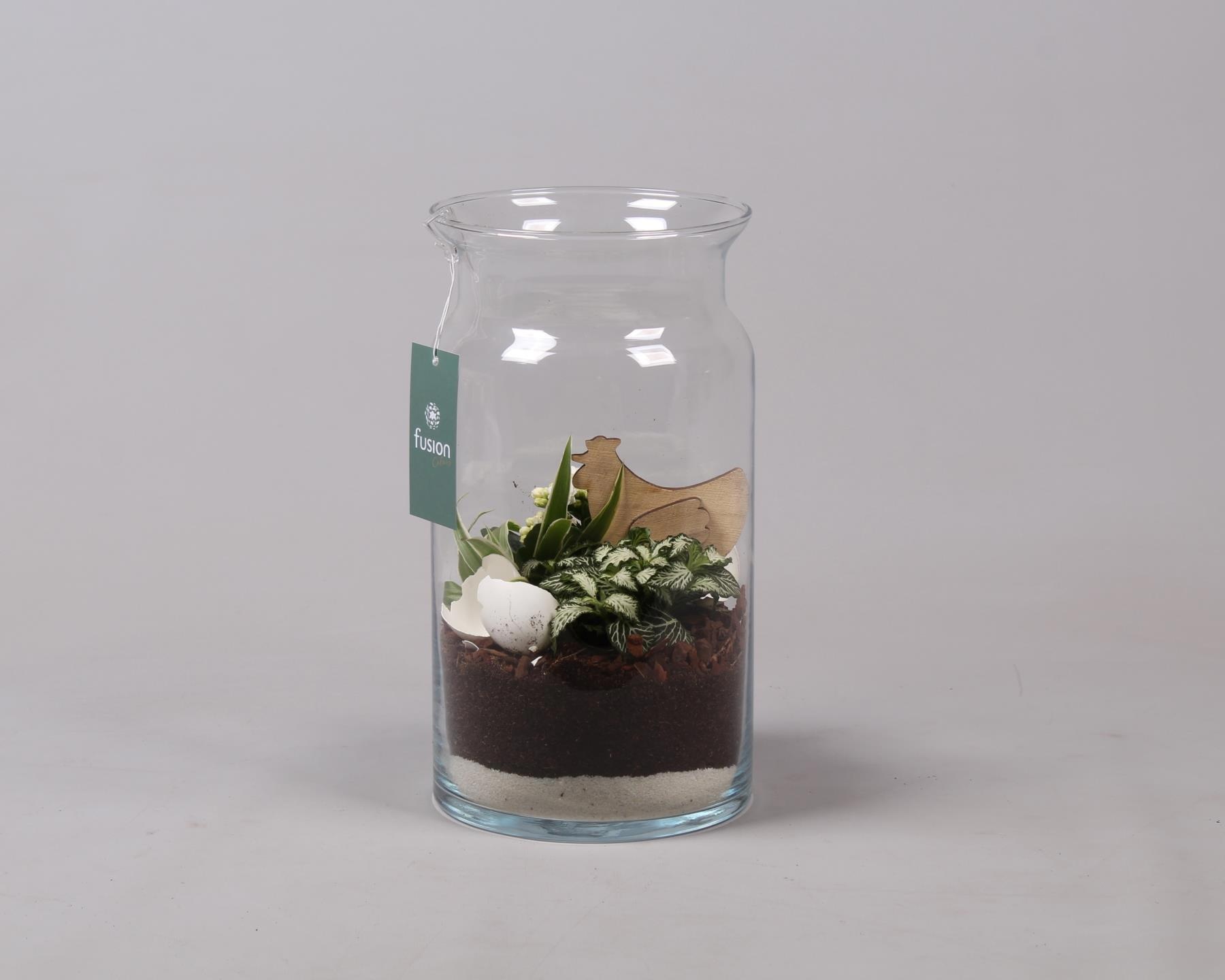 Pasen glazen melkbus met arrangement, D 16