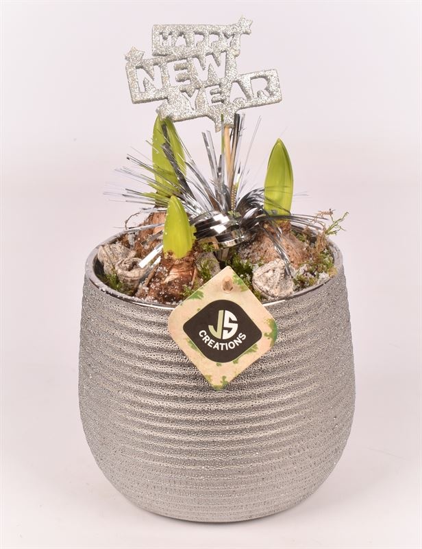 Keramiek zilver pot ribbel 16 cm, D 14