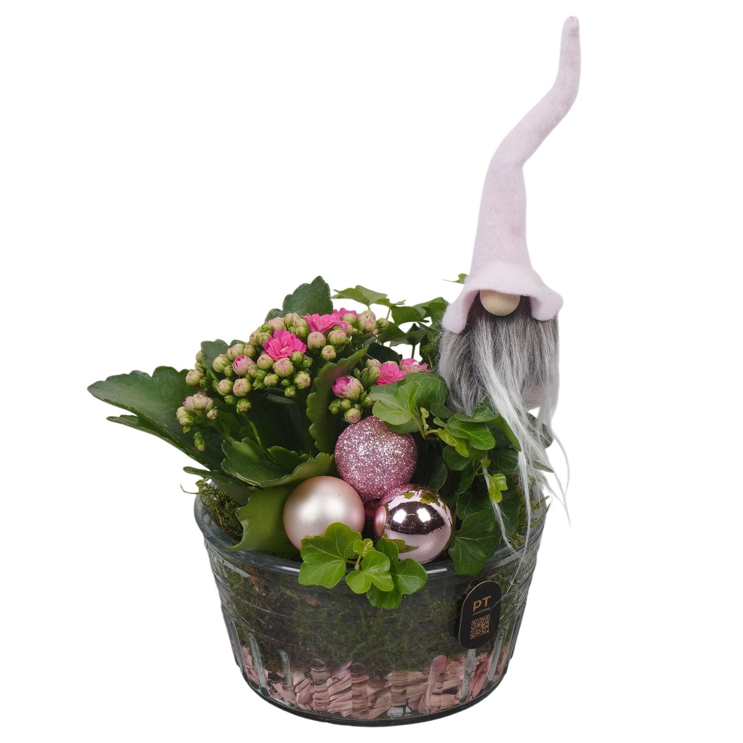 PTCHP8401 Arrangement Christmas Pink in glas schaal, D 14