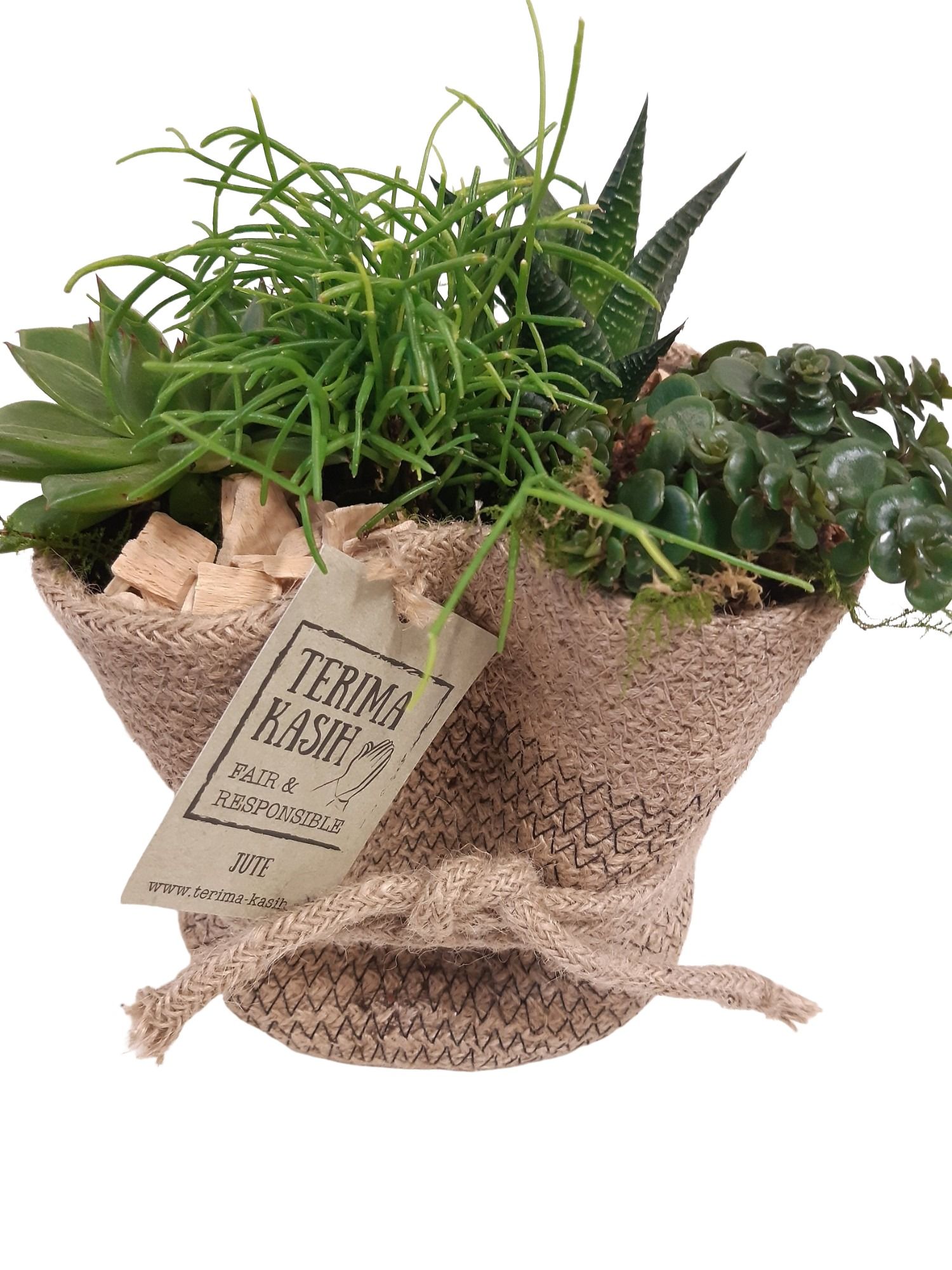 JMO16GMX Jute mand Ovaal D16 mini groenmix, D 16