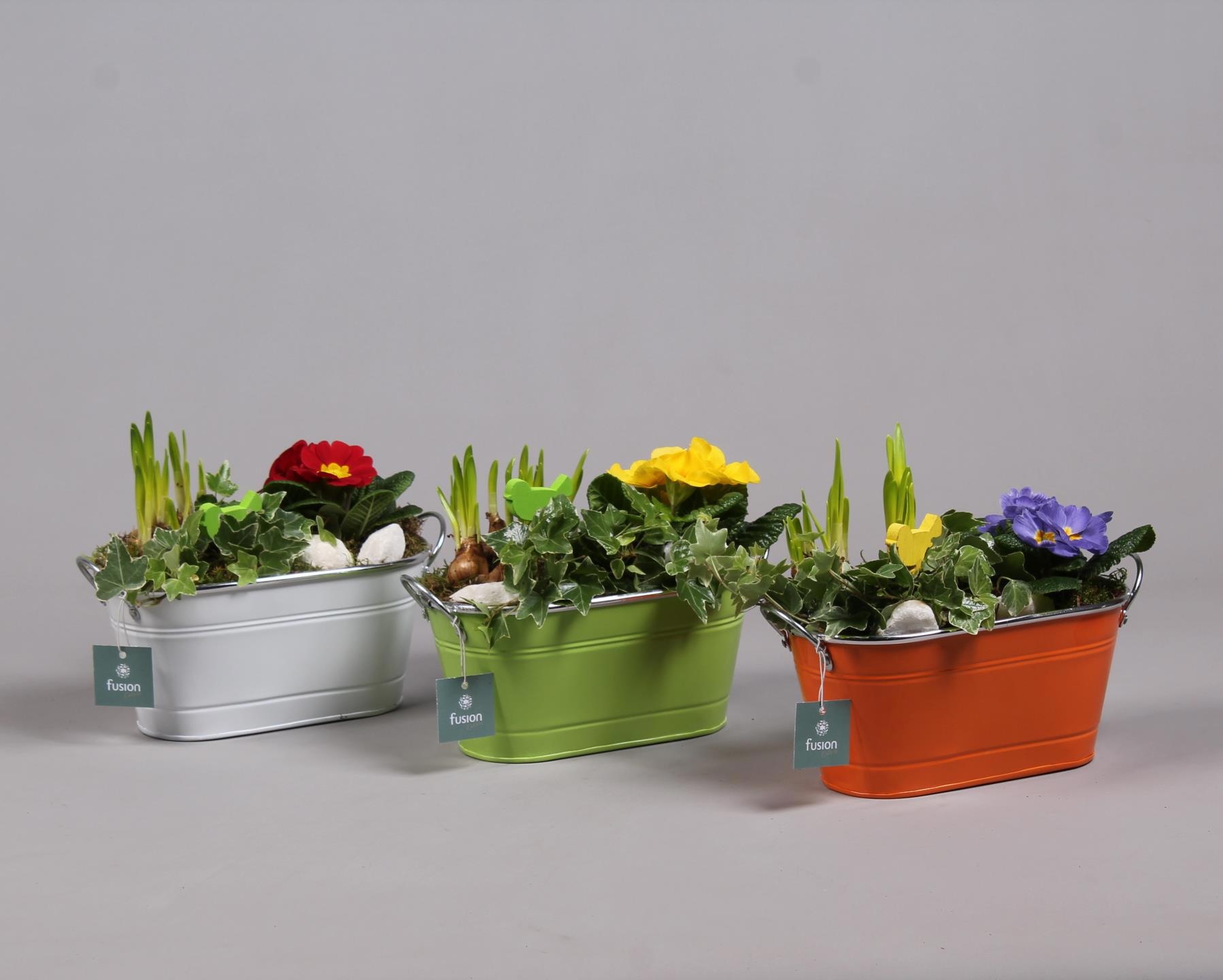 Schaal zink ovaal Voorjaar met Arrangement verschillende kleuren, D 25