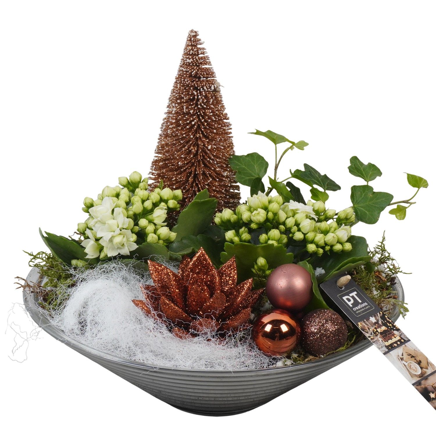 PTCHB9844 Arrangement Christmas Bronze in glas schaal, D 26 cm