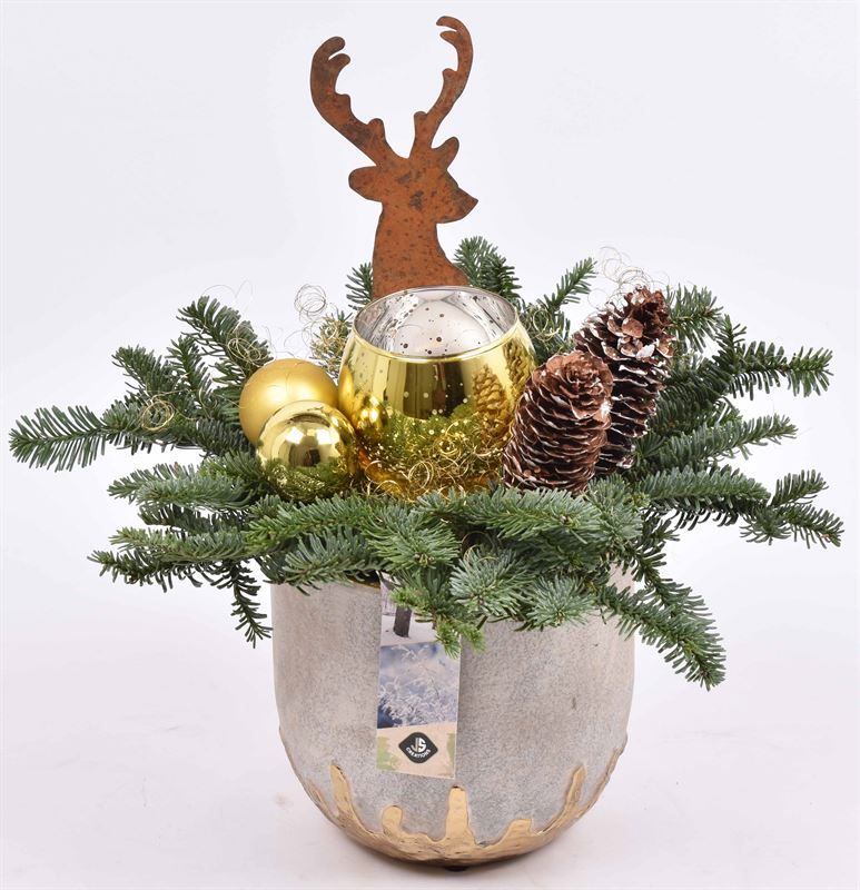 Cement sierpot met goud 14cm, D 14 cm Cement sierpot met goud 14cm, D 14 cm