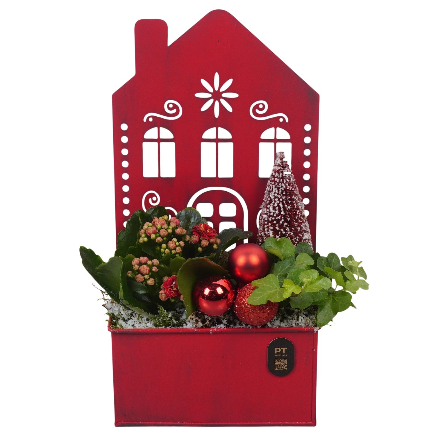 PTCHR9583 Arrangement Christmas Red in metalen huis, D 15