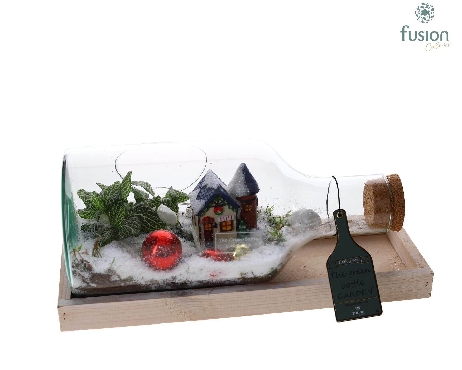 Green Bottle Fles Small liggend Kerst met Arrangement, D 38 cm Green Bottle Fles Small liggend Kerst met Arrangement, D 38 cm