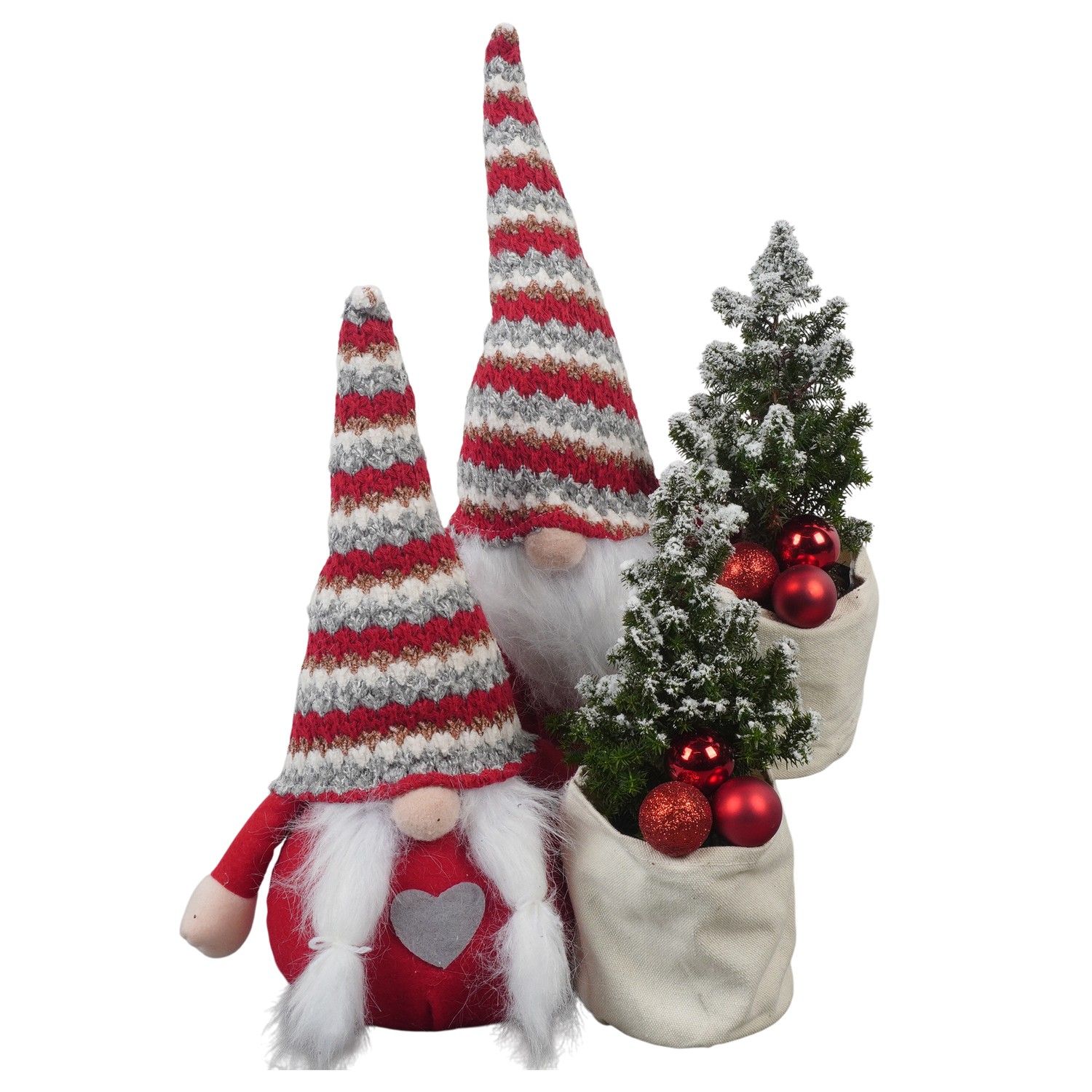 PTCHR7391 Arrangement Christmas Red in stoffen gnome, D 26 cm