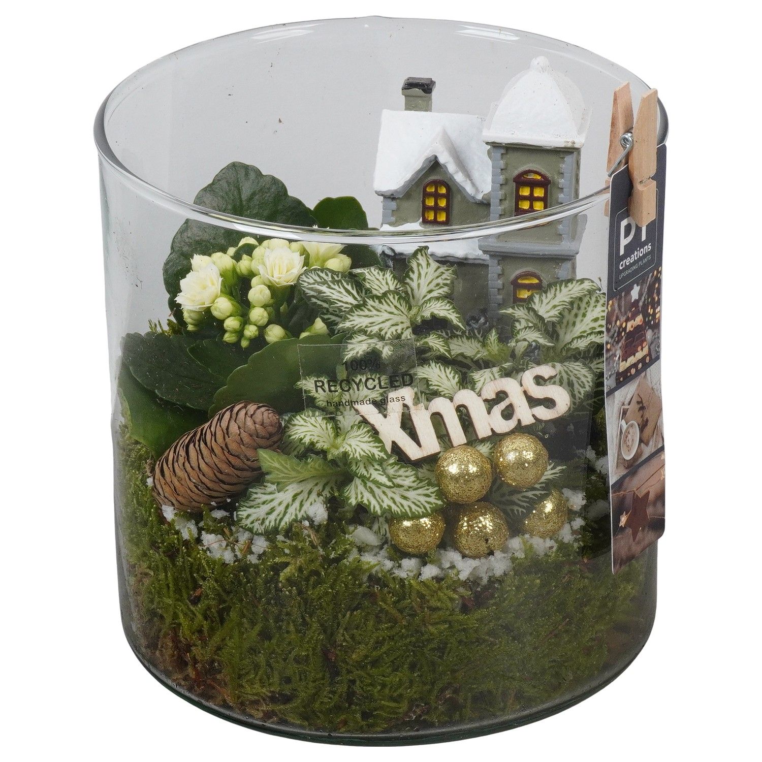 PTCHG5753 Arrangement Christmas Gold in glazen pot, D 15 cm