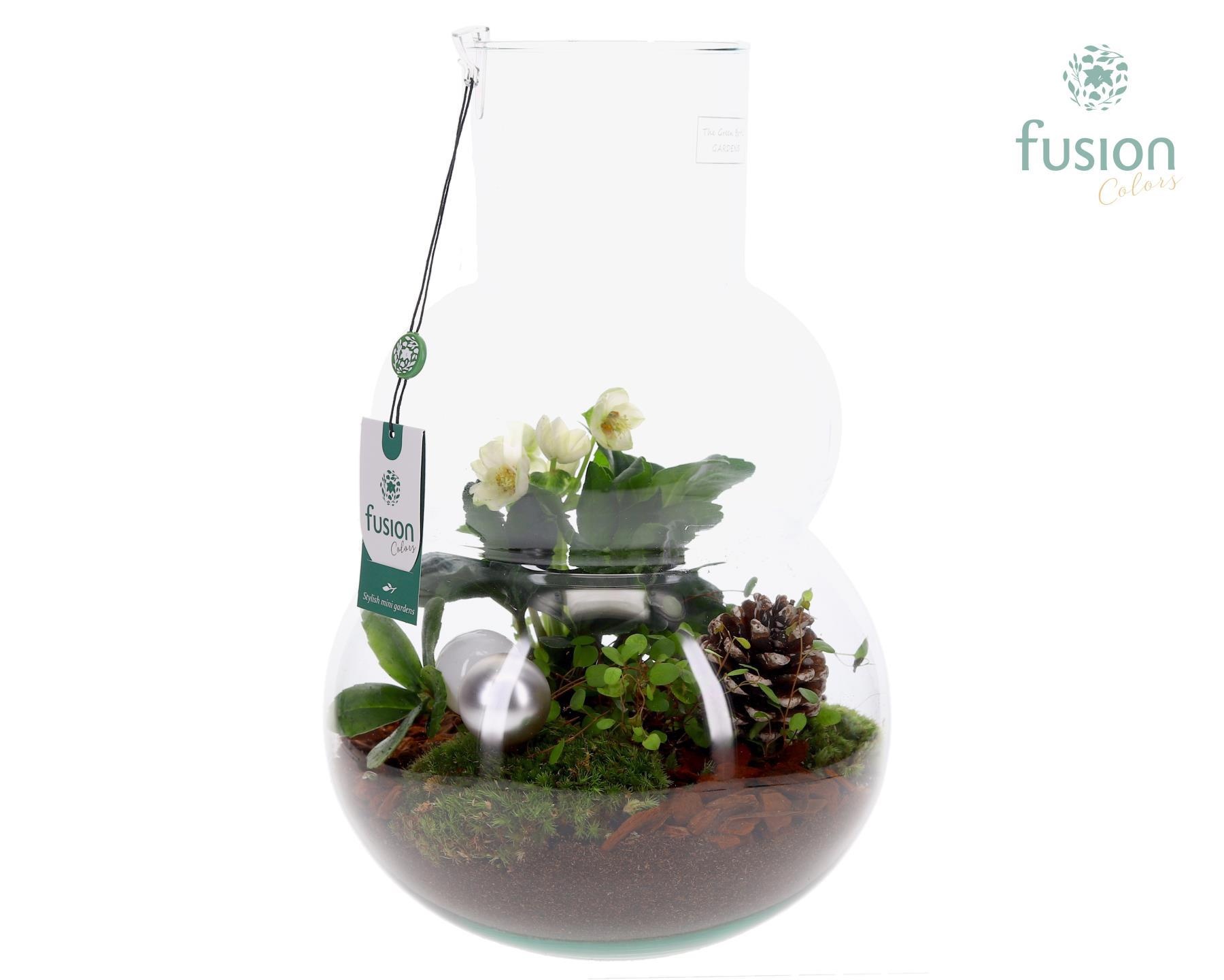 Green Bottle Olaf Large met arrangement, D 26 cm Green Bottle Olaf Large met arrangement, D 26 cm