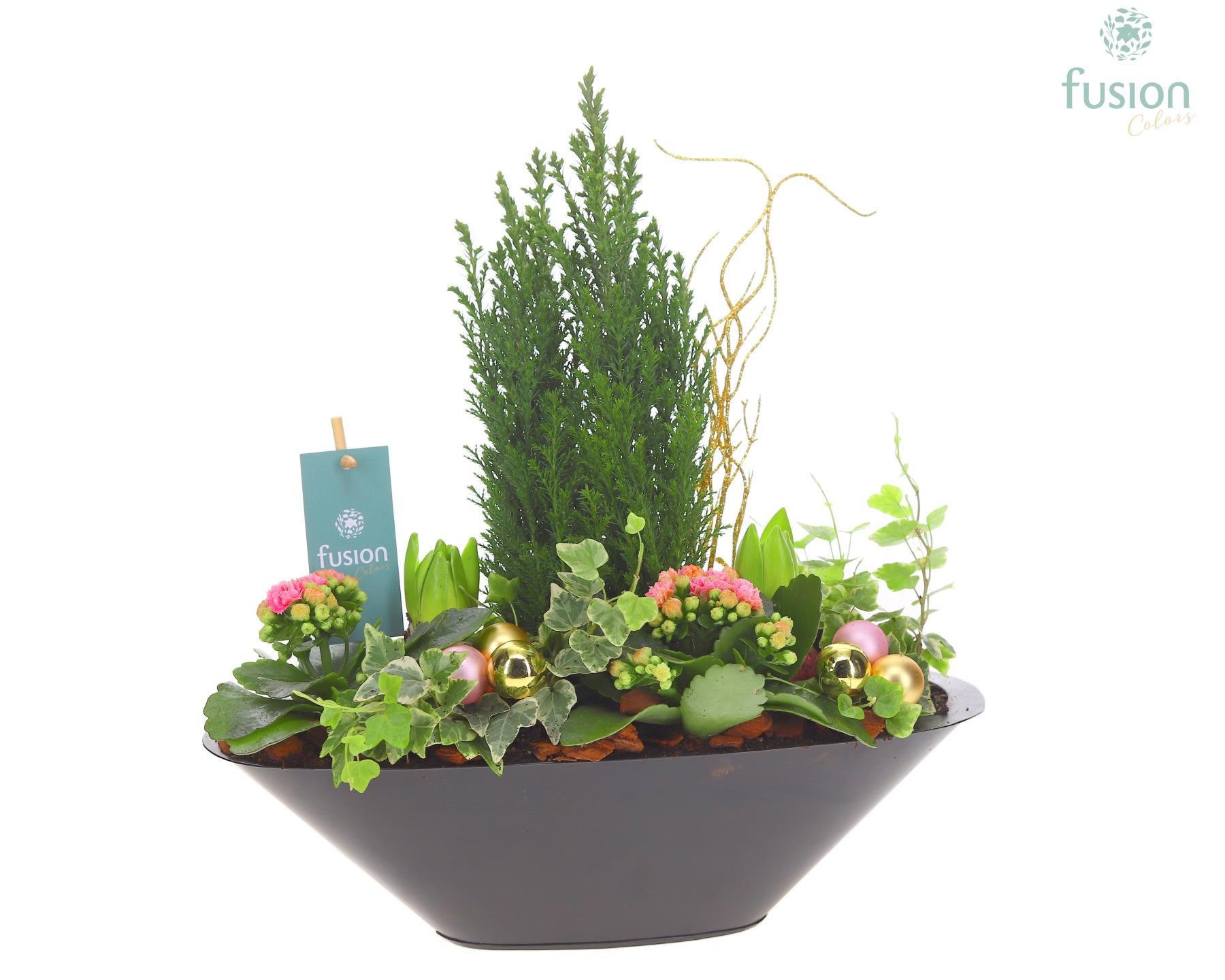 Schaal Zink antraciet Kerst met Arrangement, D 36