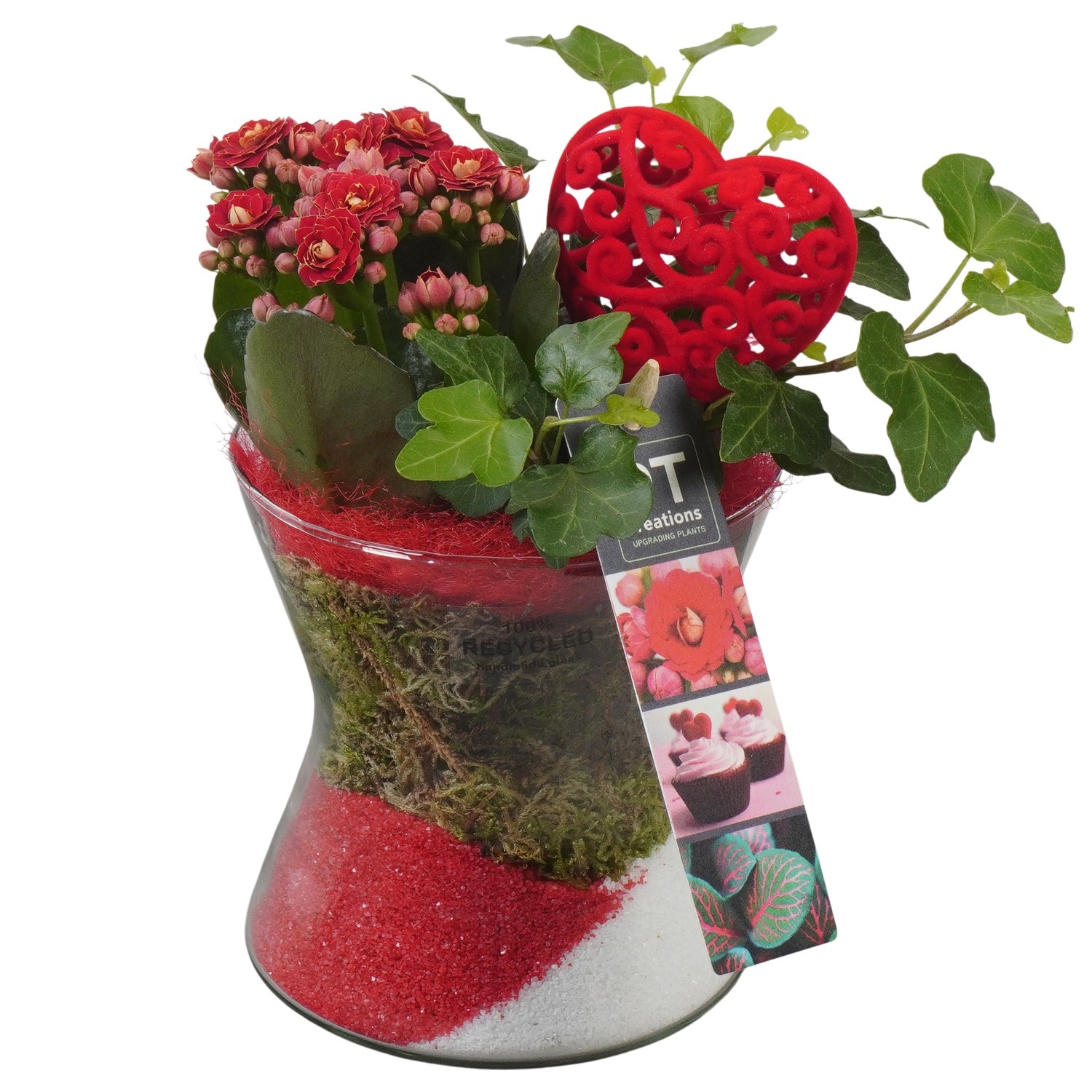 PTVMG4935 Arrangement Valentines-Mothersday in glas vaas, D 11