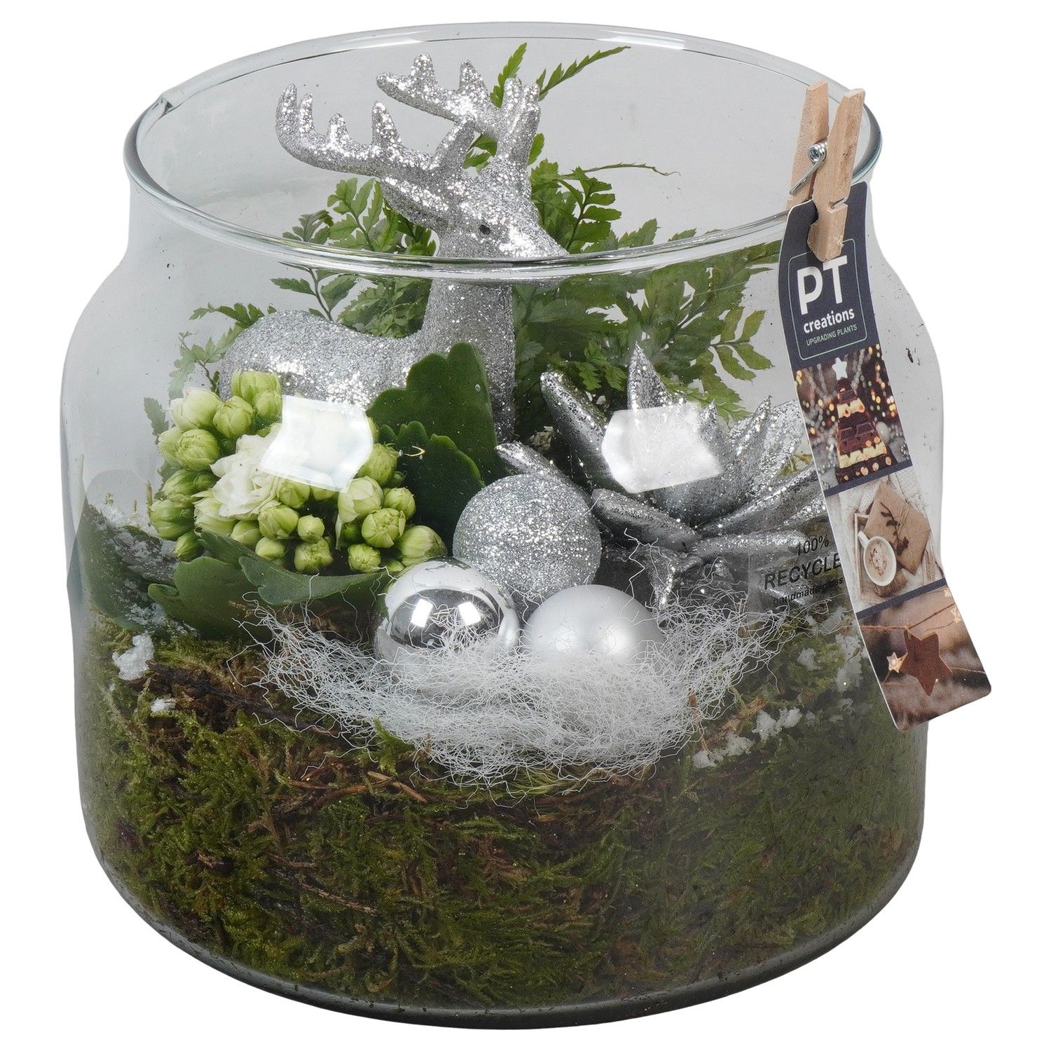 PTCHW4406 Arrangement Christmas White in glazen pot, D 19 cm